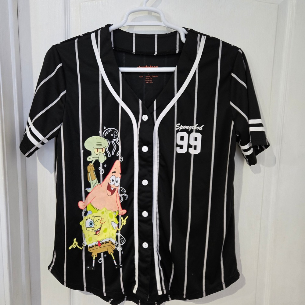 Nickelodeon SpongeBob Baseball Jersey  Large Black Pinstripe